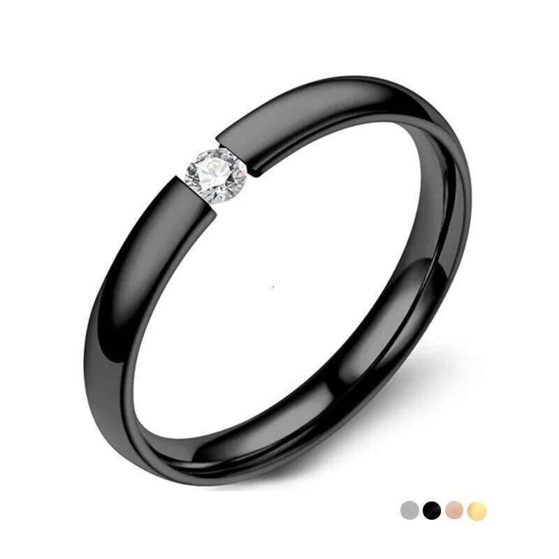 Luxury 3mm Stainless Steel for Women Men Inlay Zirconia Wedding Engagement Valentines Day Gift Female Stackable Ring W260206