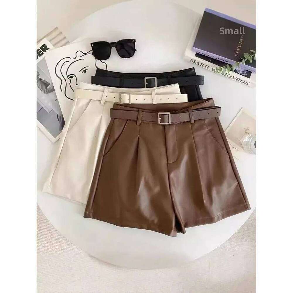 High Waist Versatile Leather New Casual Fashion Solid Color Wide Leg Pants Hip Covering Comfortable Women's Shorts XJ260206