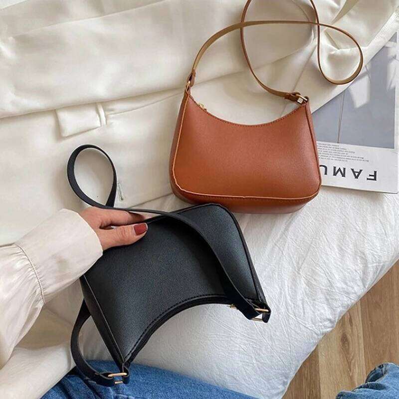 Women's Fashion Retro Solid Color PU Leather Shoulder Underarm Bag Casual Women Hobos Handbags Y260205