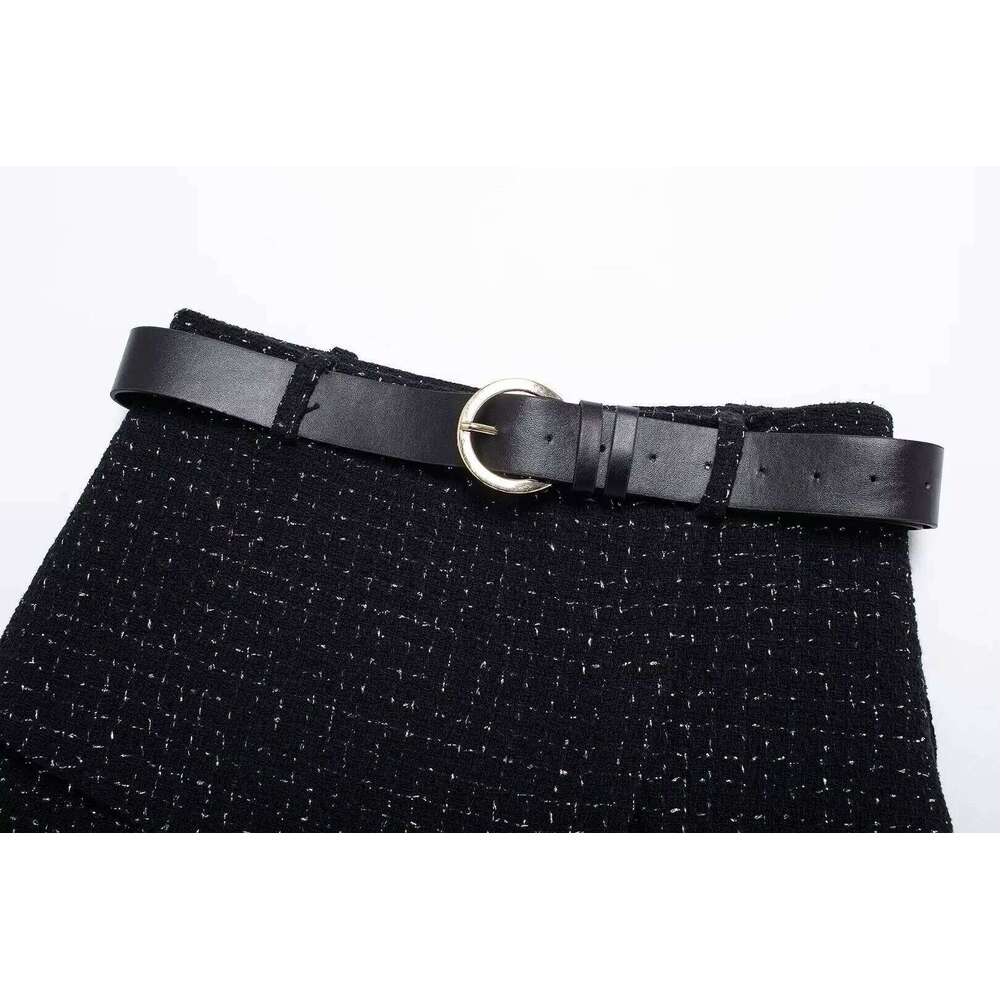 MUJER 2025 Belt Women's Sets High Waist Mini Black Textured Skirt Shorts Fashion Skort for Women XJ260206