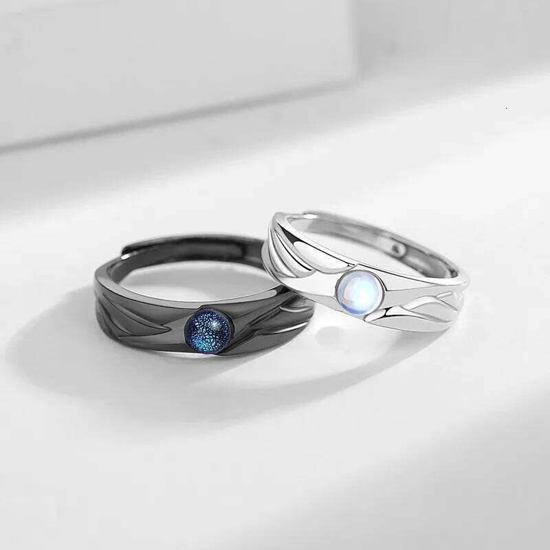 2pcs Demons and Angels Matching Couple Friendship Lover Open Adjustable Minimalist Engagement Wedding Rings Lovers W260206