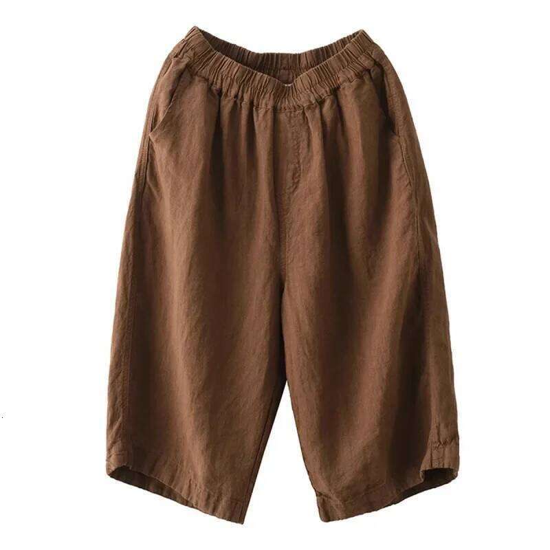Cotton Linen over Knee Summer Five-Point Loose Elastic plus Size Casual Wide Leg Pants for Middle-Aged And Elderly XJ260206