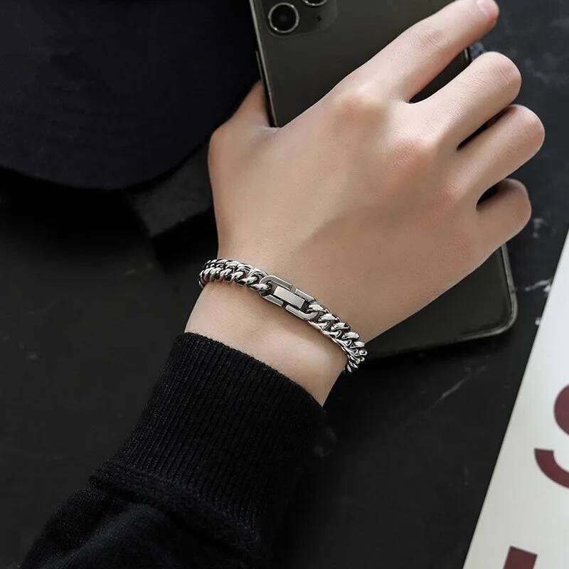 316L Stainless Bracelet for Men Women Hip Hop Cuban Male Metal Hand Chains Steel Wristband Jewelry 17/19/21 CM 26H0206