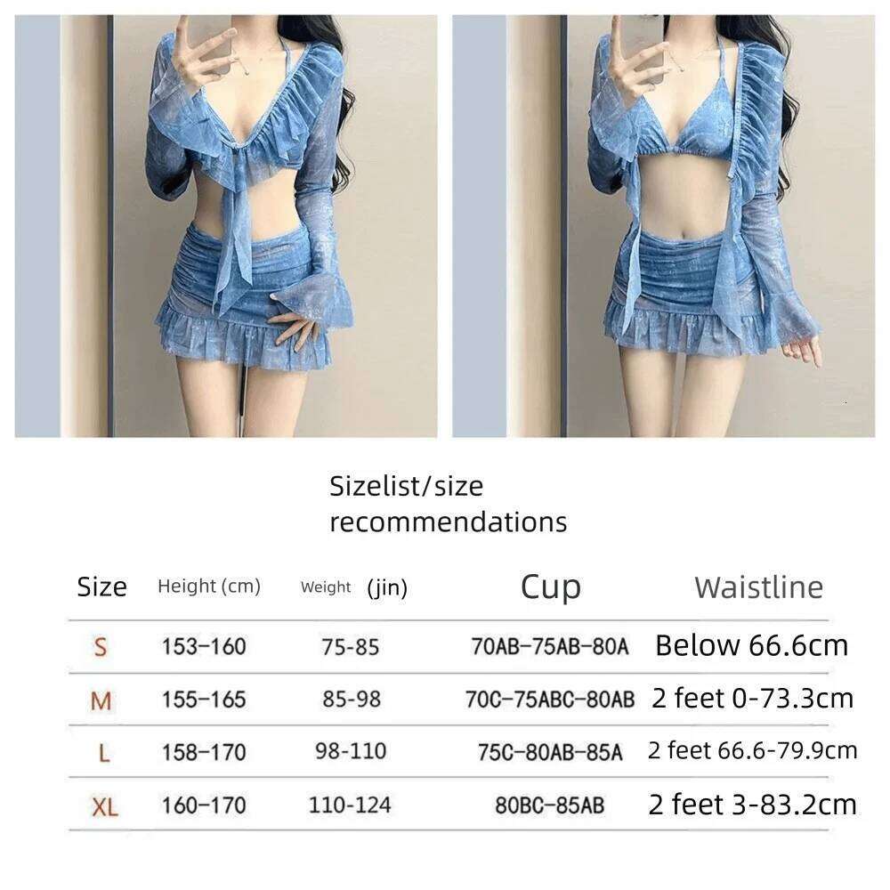 Trendy Sexy Design Halter Neck Split 4-Piece Set Slimming Fit Long Sleeve Two-Piece Bikini Swimming Z260206