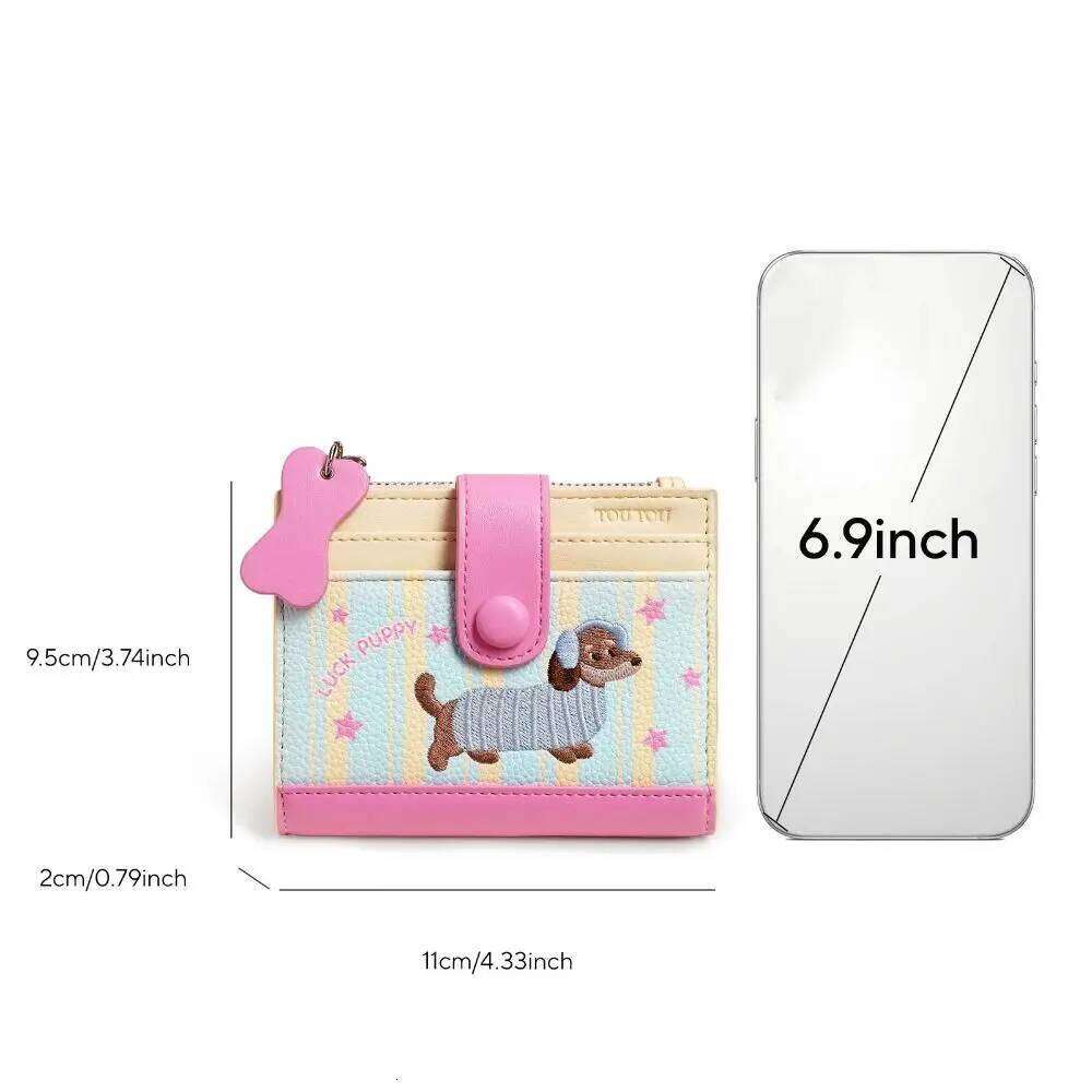 Sweet Dopamine Color Dachshund Embroidery Coin Purse Zipper Pouch Cartoon Pu Wallet Ins Korean Style Small Item Bag Children Y260206