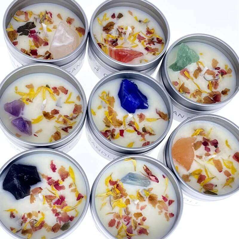 Scented Crystal Stone Dry Flower Silver Tin Hotel Wedding Ceremony Candle S260205