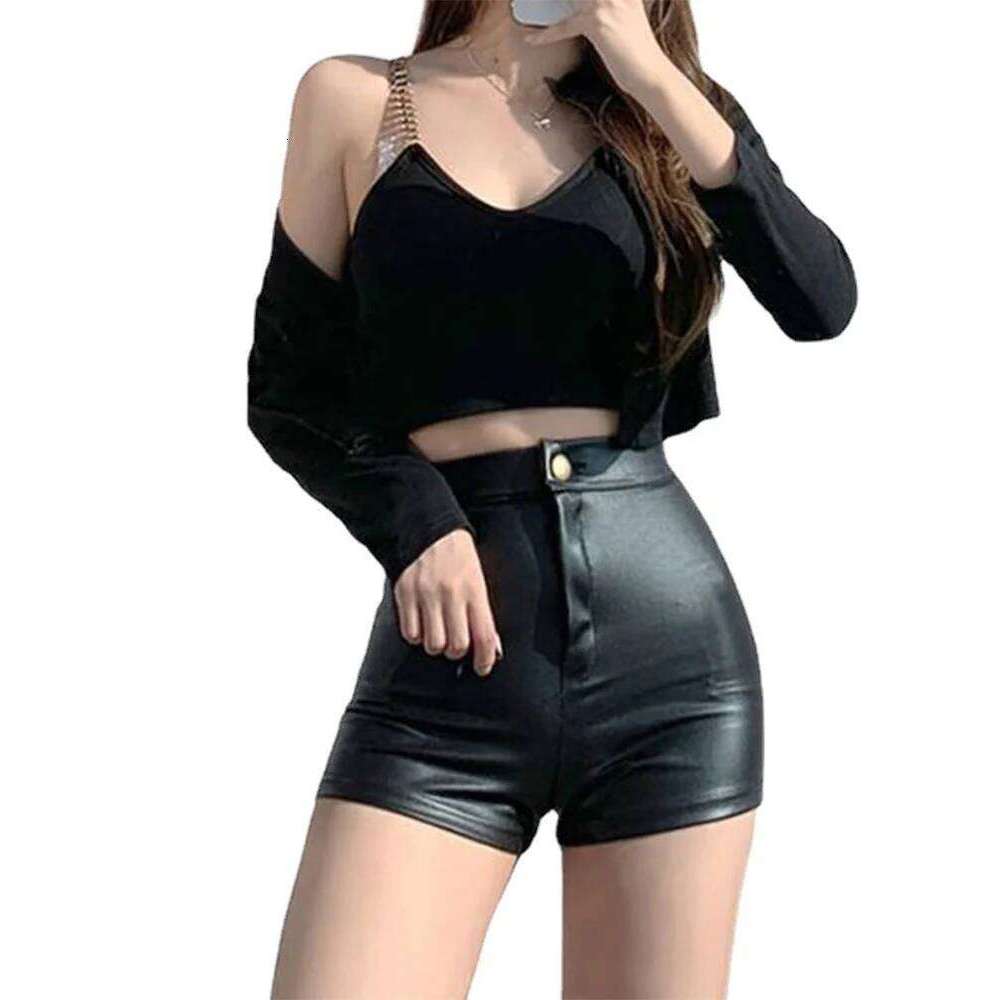 Sexy Black PU Fashion Casual Summer Women Clothing Faux Leather Goth High Waisted Womens Shorts Y2k Hot Woman Short Pants XJ260206