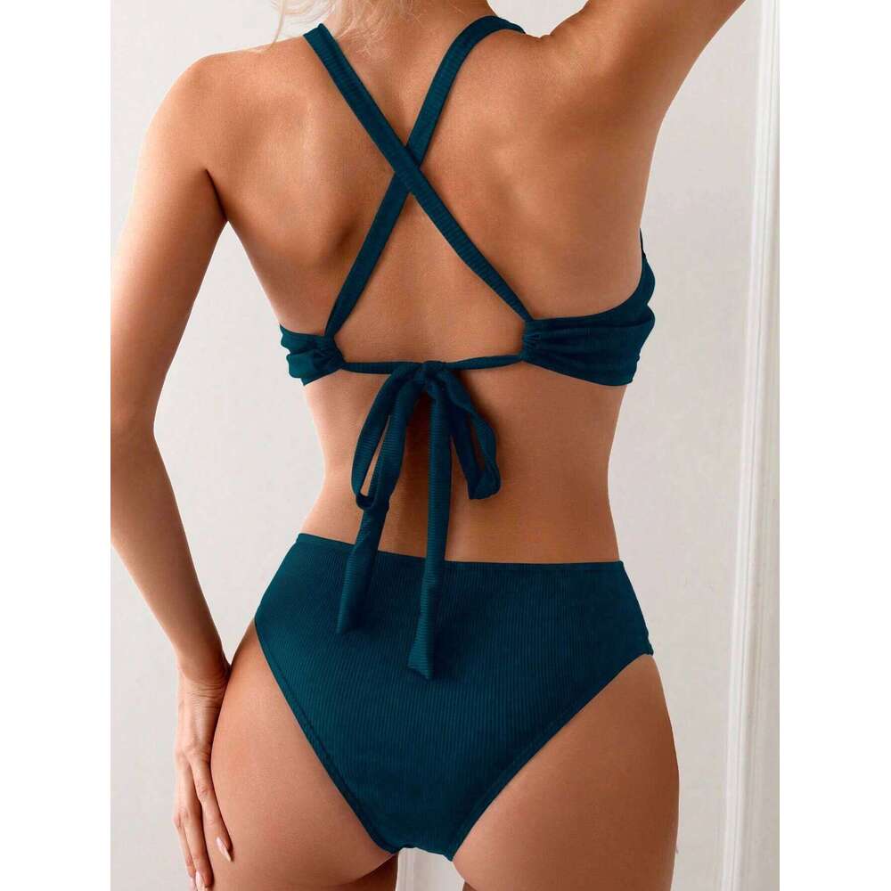 Surf Summer New 2025 Solid Color Bikini Split Set is simple and has personality XJ260206