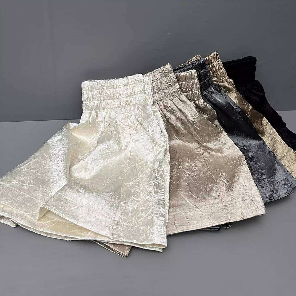 Women's Solid Color Satin Ice Silk Texture Shorts Summer Versatile Elastic Waist Loose A-Line female casual versatile Hot Pants XJ260206