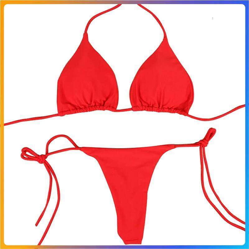 Sexy Women Bikini Lingerie Set Side Tie Swimsuit T--back Low Rise Thong Bandage Style Brazilian Swimwear Soft Solid Underwear Z260206