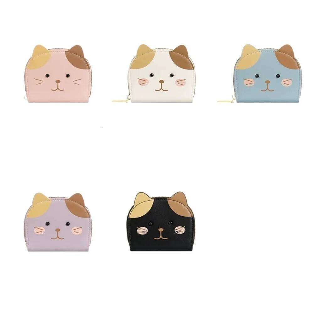 Lovely Cartoon Cat Pattern Wallet PU Leather Multiple Slot Short Coin Purse Korean Style Zipper Small Card Holder Shopping Y260206
