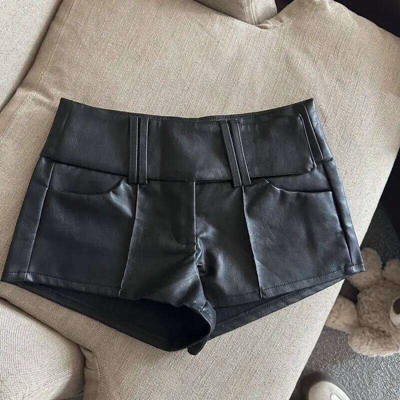 Autumn New 2025 Fashion Design Wide Belt PU Leather Women's Casual Booty Shorts XJ260206