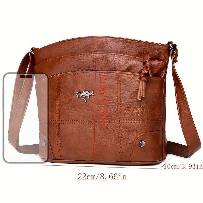 Elegant Vintage Style Shoulder Faux Leather Multiple Pockets Crossbody Bag, Adjustable Strap, Women's Commuter Work Purse XJ260129