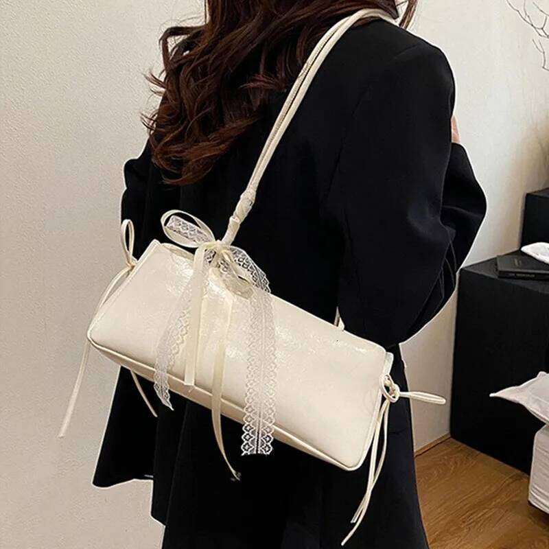 Y2K Lace Bow Handbag French Elegant Square Bags Simple Ballet Style Shoulder Bag New Korean Fashion Casual Women Packet for Date Y260205