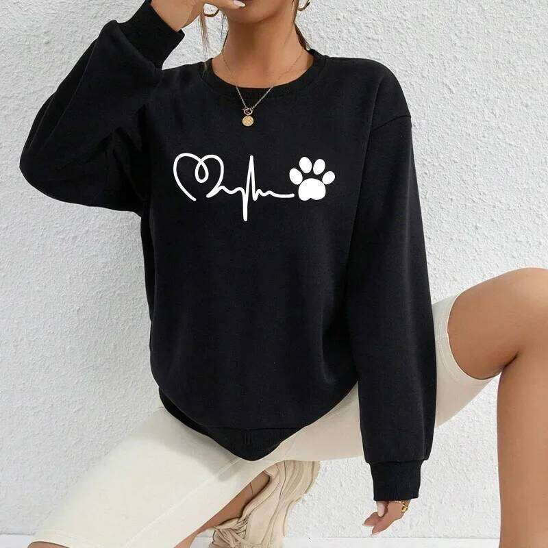Mardi Hefxessdr Womens Sweatshirts Cute Print O Neck Tops Casual Daily Outdoors Sports Jogging Pullover Korea Style Long Sleeves Woman Clothing