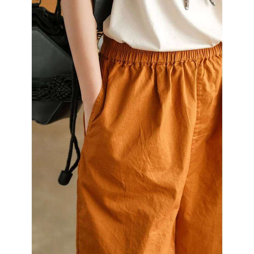 Cotton Casual Retro Elastic Waist Loose Straight White Fashion Simple Versatile Women's Shorts for Summer XJ260206
