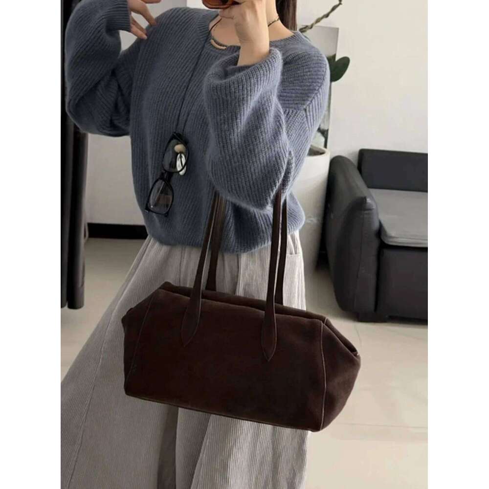 Ladies' casual solid color suede single-shoulder bag, large-capacity fashionable handbag, suitable for work and t Y260205