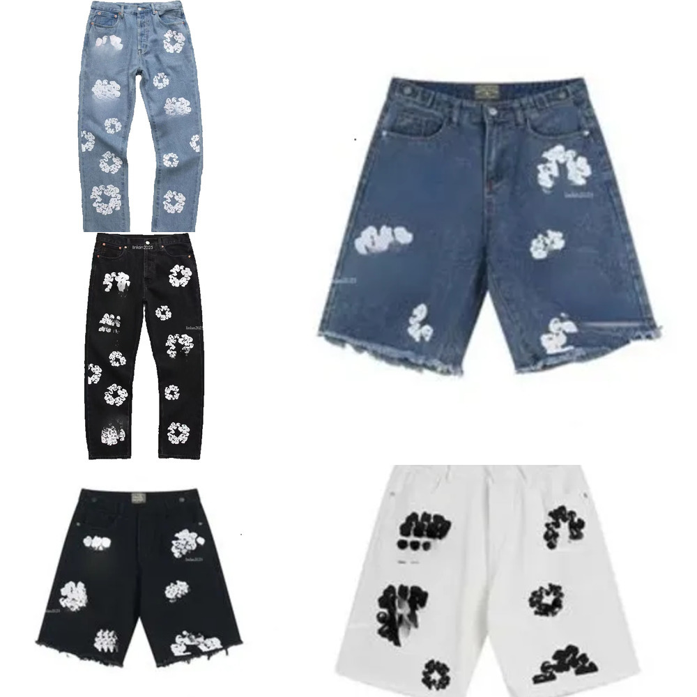 Designer Jeans Men and Women Jean Pants Embroidered Kapol Loose Straight Leg Casual Fashion Couple Pants Trouser Stacked Flowers Prints6c