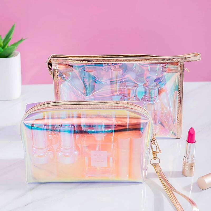 Colorful Holographic Women Cosmetic Bag TPU Clear Makeup Beauty Organizer Pouch Y260206