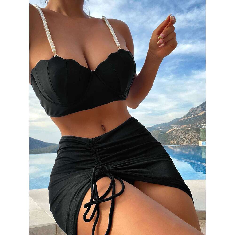 Shell Bra Push Up Three Pieces Set Swimsuit For Women Pearls Strap Swimwear 2023 Sexy Bikini And Beach Skirt Bathing Suit Z260206