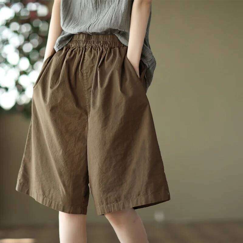 Retro Workwear ort Pants Women Summer Loose plus Size Commuter Faion Wide Leg Five-Part Casual Six-Part Mid-Pants XJ260206