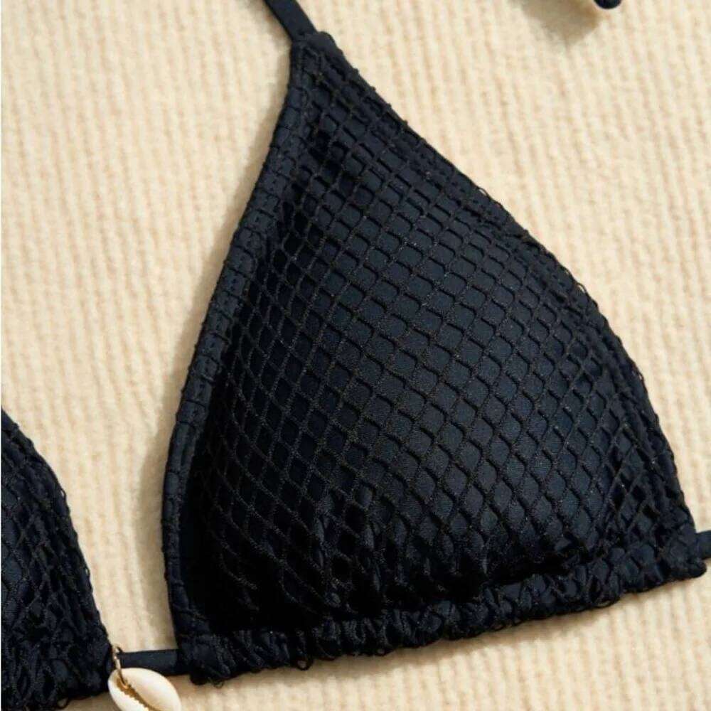 Casual Mesh 3 in 1 Swimwear Set Slim Fit Deep-V Bikini Bathing Suit Beachwear Clothing Lace Up Sleeveless Swimsuit Beach Z260206