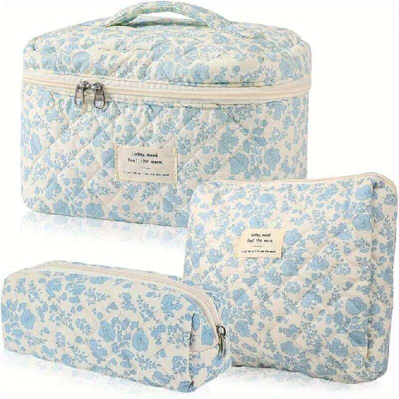 3 Pcs Classic Flower Pattern Makeup Bag Set, Lightweight Versatile Carry All Cosmetic Bags Y260206