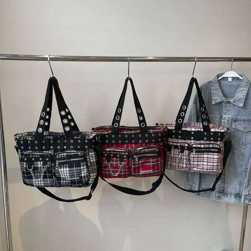 Canvas Plaid Fashion Shoulder Zipper CHAINS 2025 Hot Sale for Women Multiple Pockets Versatile Crossbody Bags Y260205