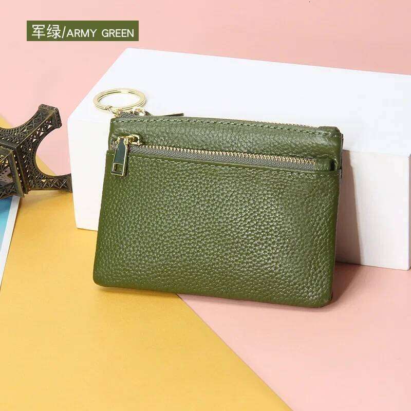 Simple New Top Layer Cowhide European and American Ladies Zipper Purses Leather Key Ring Bag Mini Coin Holder Y260206