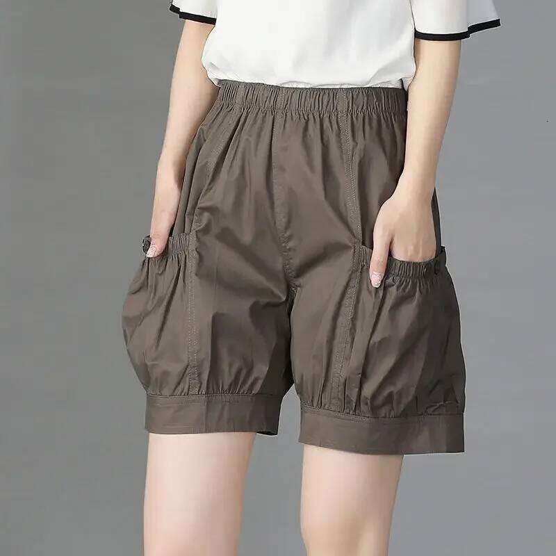 Summer Simplicity Loose Large Size All-match Solid Color High Waist Bloomers Women Clothes Casual Fashion Quarter Shorts XJ260206