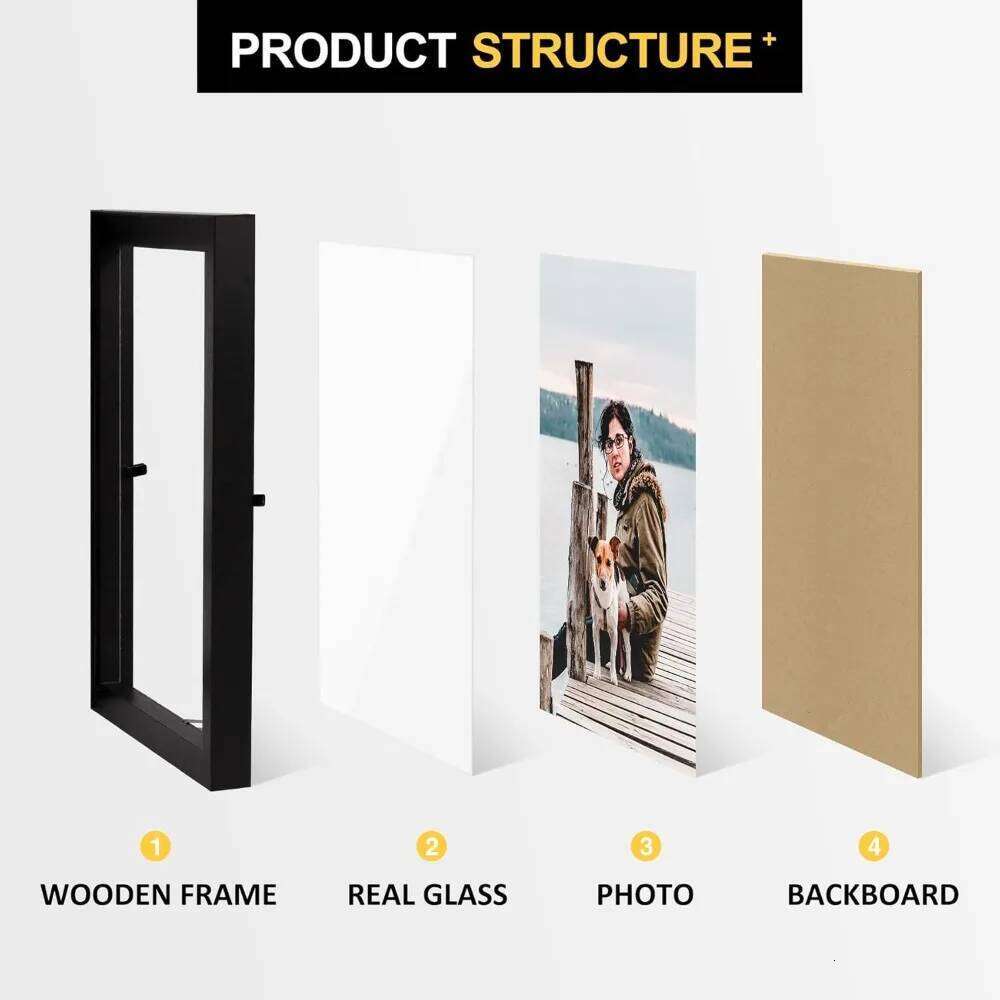 5x7 Double Picture Wooden Hinged Photo Frame Definition Glass Stand Vertically on Desktop or Tabletop Black S260205