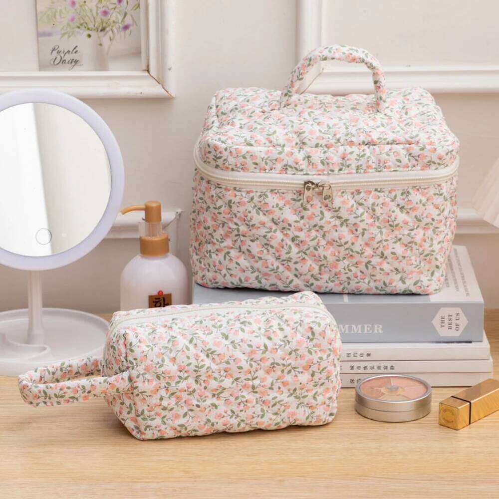 3 Pcs Makeup Set Checkered Cosmetic Large Capacity Travel Toiletry Organizer Quilted Cotton Women Zipper Storage Bag Y260206