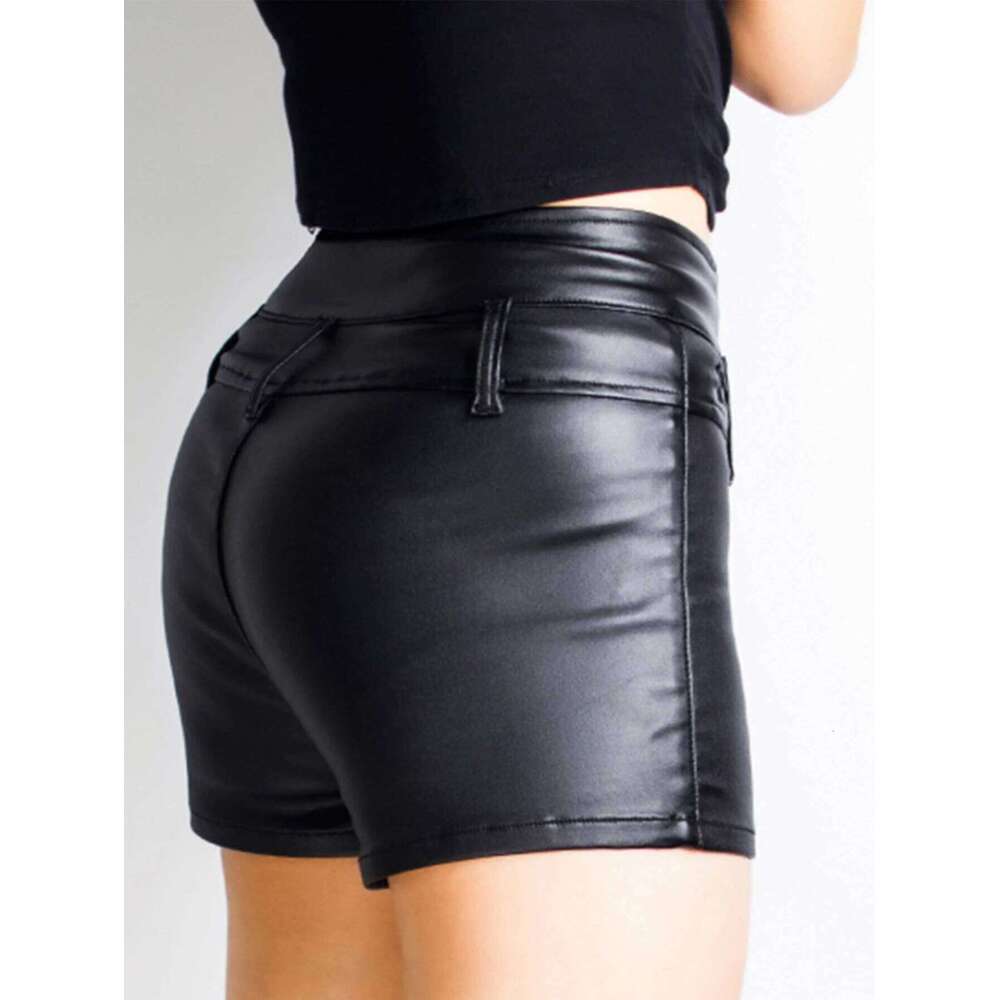 Sexy Black PU casual fashion summer women clothing goth faux leather high waisted womens shorts y2k hot woman short pants H260206