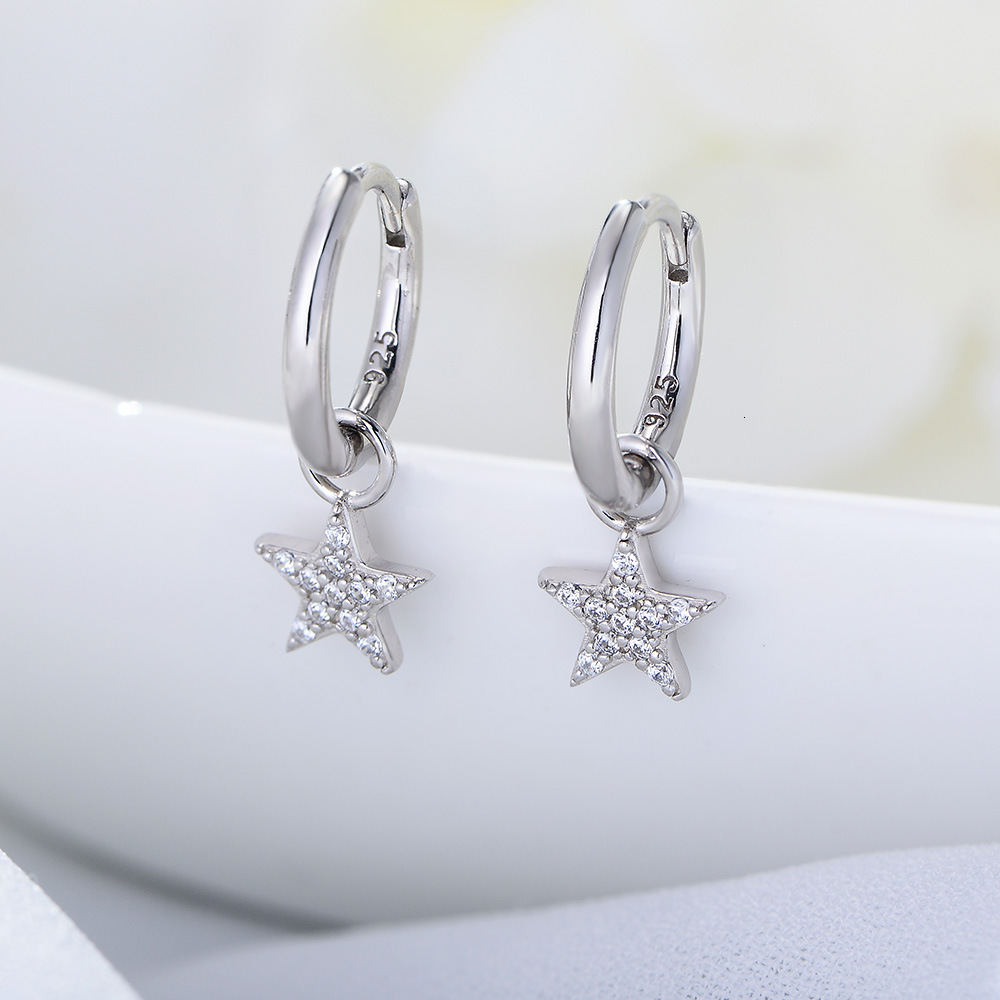 s925 sterling silver five-pointed star for women, stylish Korean personality, simple short earrings, versatile trendy earrings