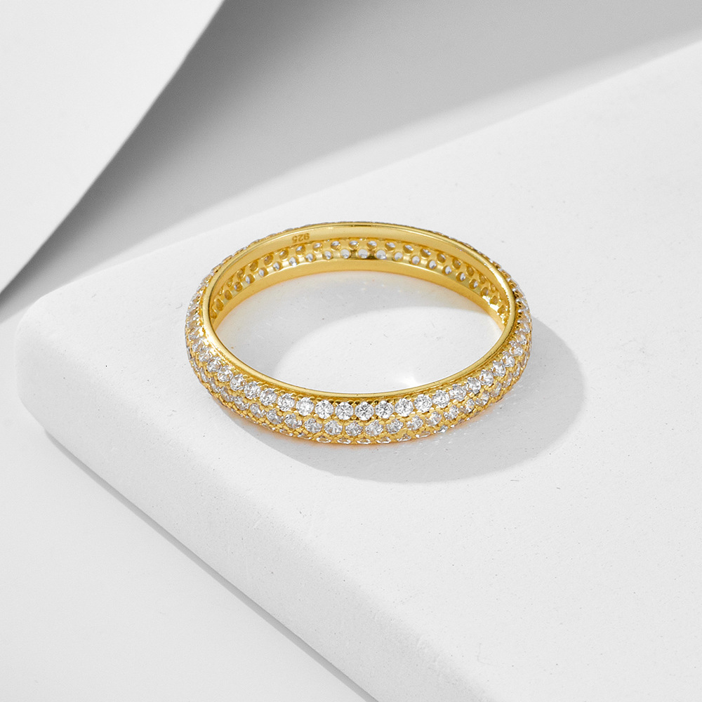 925 Sterling Silver Full Circle Micro Pave Zircon Index Finger INS Style Versatile Stackable Simple Ring Jewelry for Women