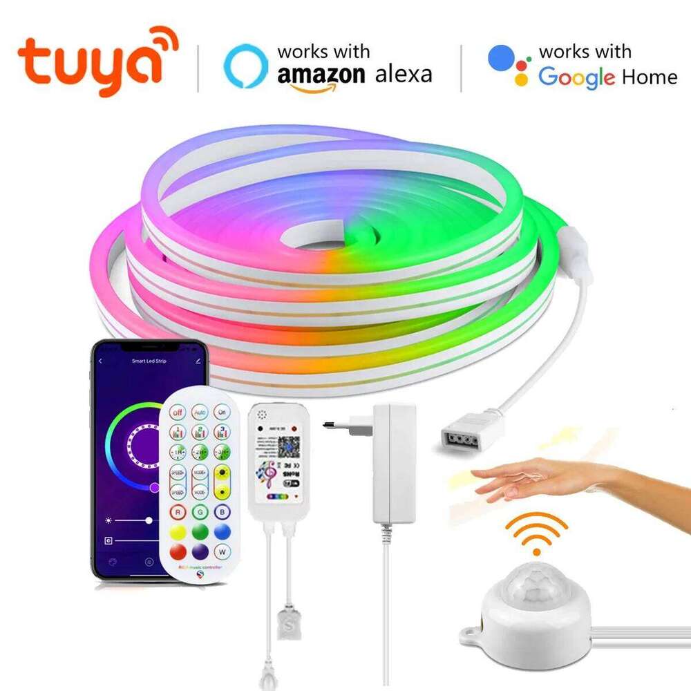 12V Smart Wifi APP Control LED RGB Neon Strip Night Light with PIR Motion Sensor Dimmable Silicone Tape Voice Assistant Z260206