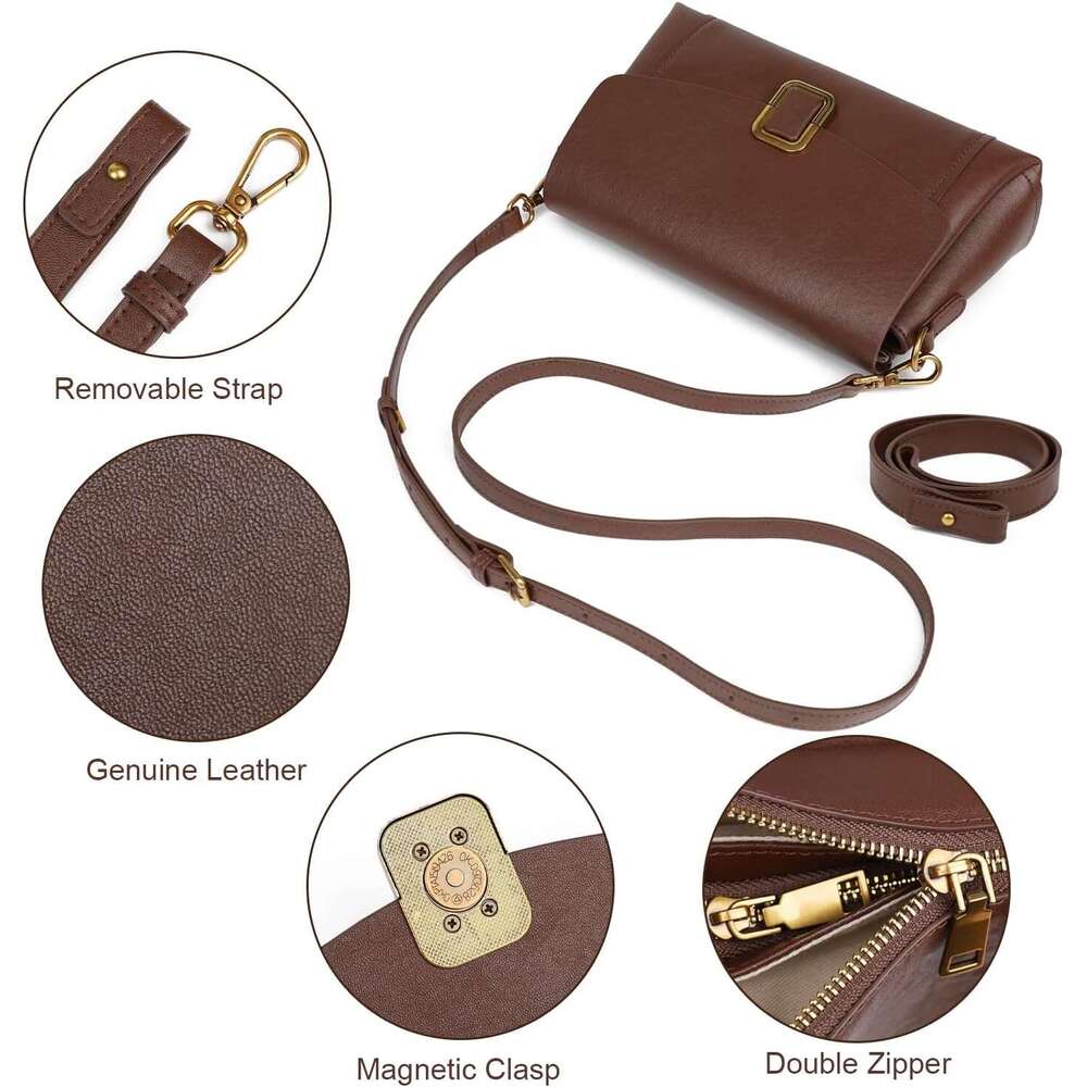Genuine Leather Crossbody For Women Removable Satchel Adjustable Shoulder Bag