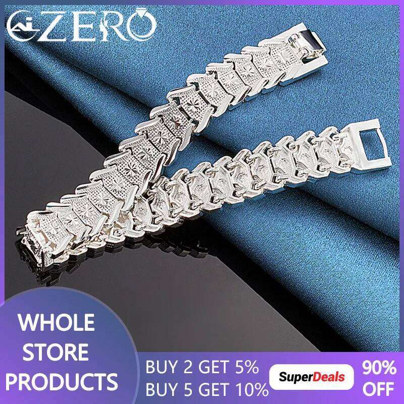 ALIZERO Silver Wristband Chain Bracelet For Men Women Wedding Engagement Party Fashion Jewelry Gift 26H0206