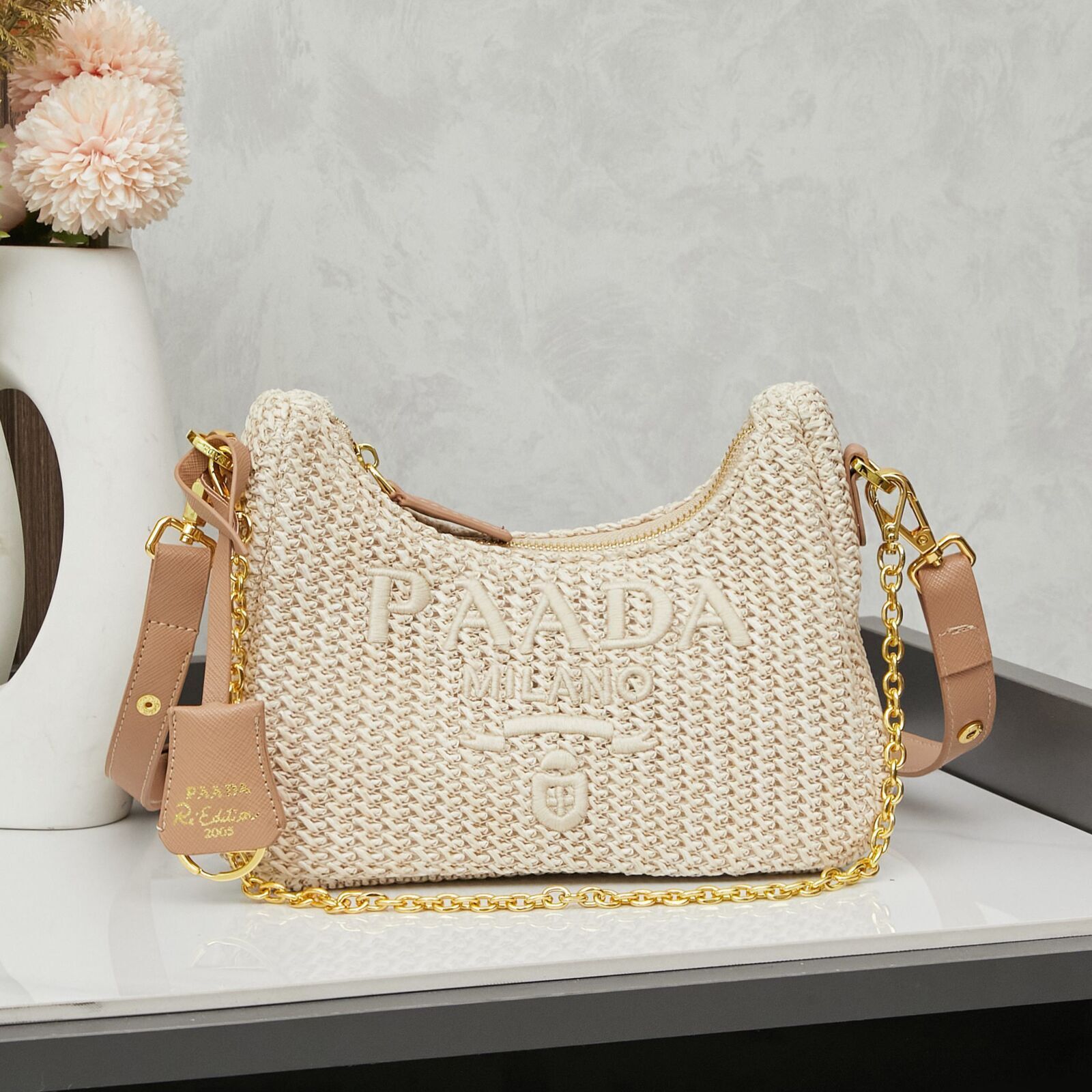 beach grass designer Luxury Fashion ladies Hobo Shoulder Bag re-edtion Removable keychain Embroidered chain versatile and exquisite armpit bag