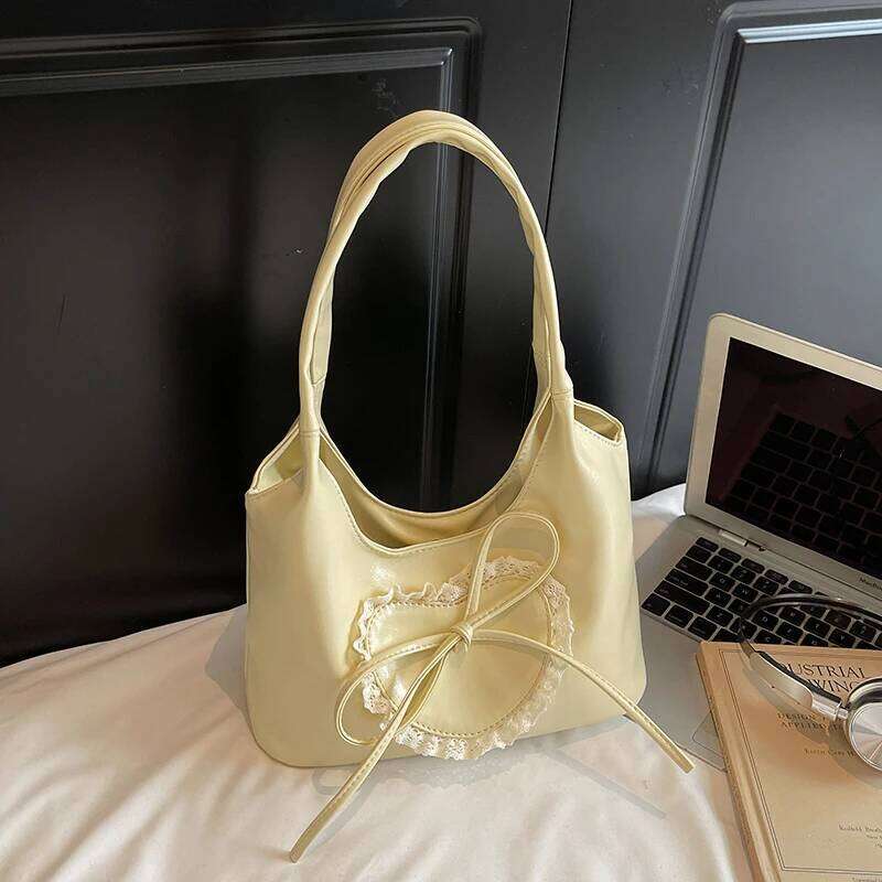 Korean Style Lace Splicing Bow Shoulder Bags Women's Large Capacity Casual Versatile Handbags New Daily Commuting Underarm Pack Y260205