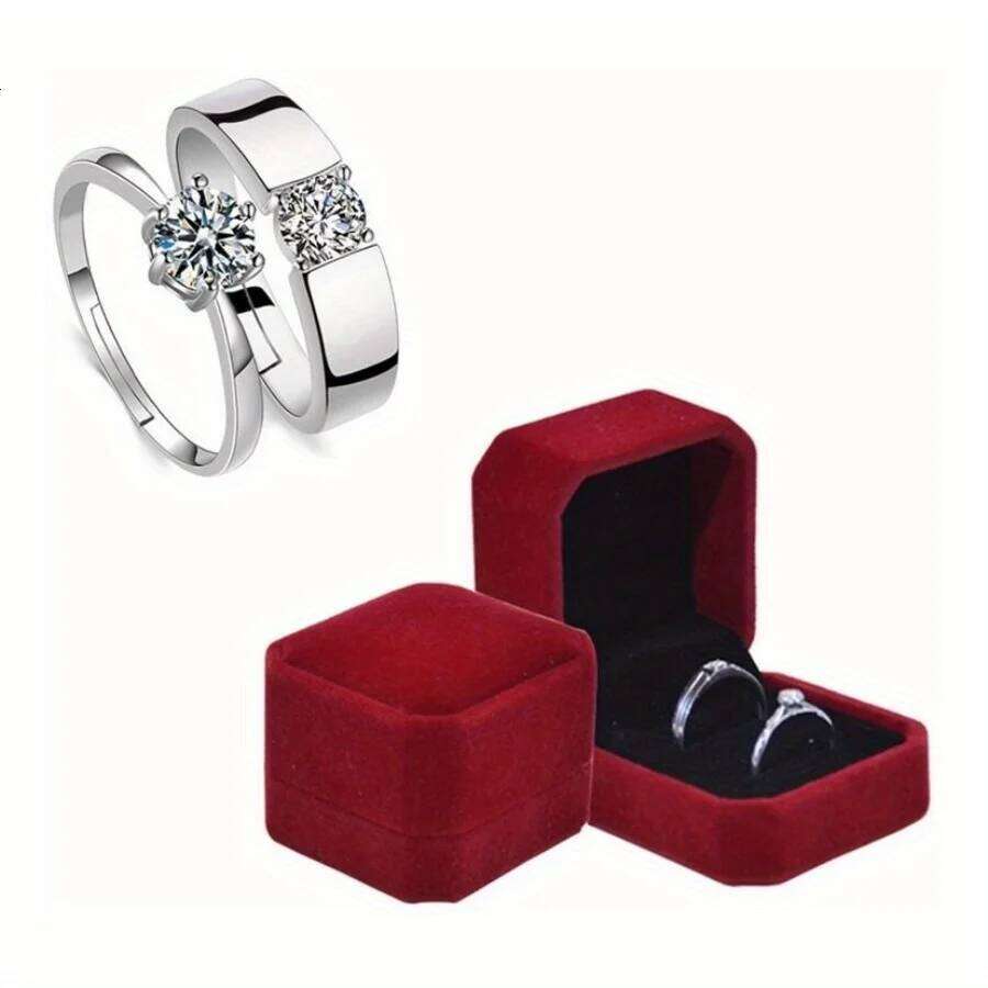One Pair of Modern Adjustable Promise Couple's With Ring Boxes Jewelry Organizer Storage Box Marriage Rings W260206