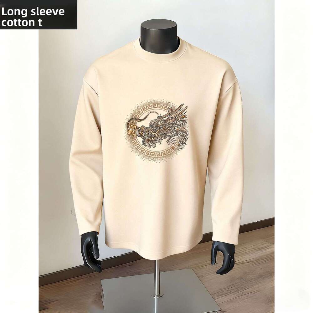 Light Luxury Trend Hot Spring And Autumn Long Sleeve T-Shirt Regular Versatile Simple Round Neck High-End New Trendy Men's Top
