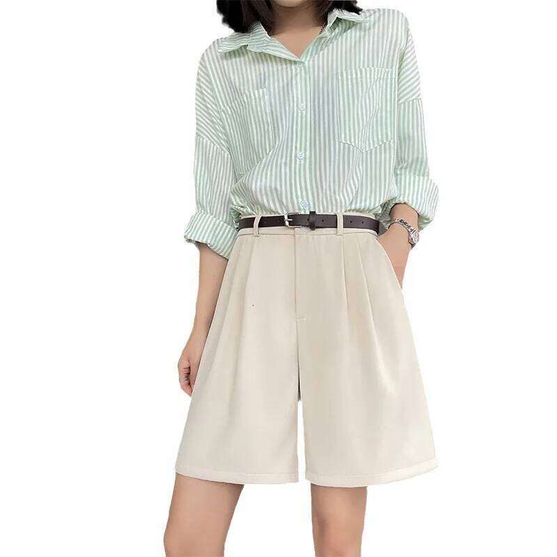 White Suit Shorts Women Summer Thin A-Line Casual Wide Leg High Waist Straight Five Pants XJ260206