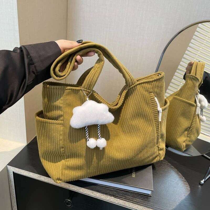 Corduroy Bags Women Casual Handbag Light Retro Large Capacity Shoulder Strap Commuter Handbags 2025 Autumn and Winter Y260205
