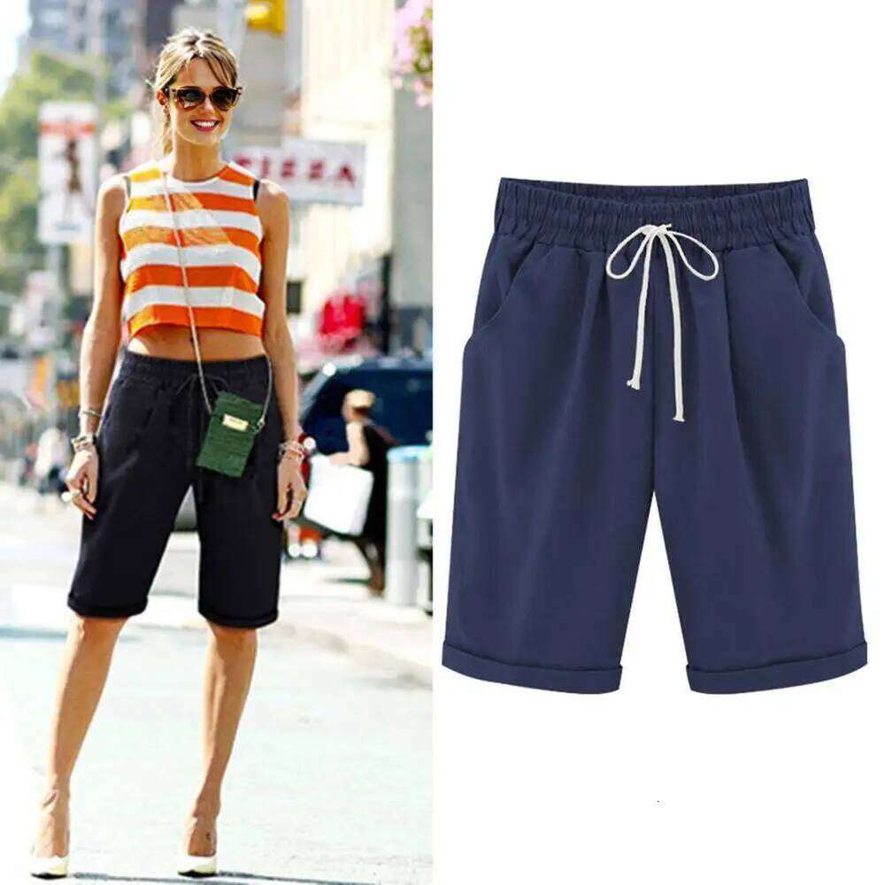 Short Pants Stylish Summer Women's Knee-length Shorts with Drawstring Elastic Waist Wide Leg Design Side for Ladies XJ260206