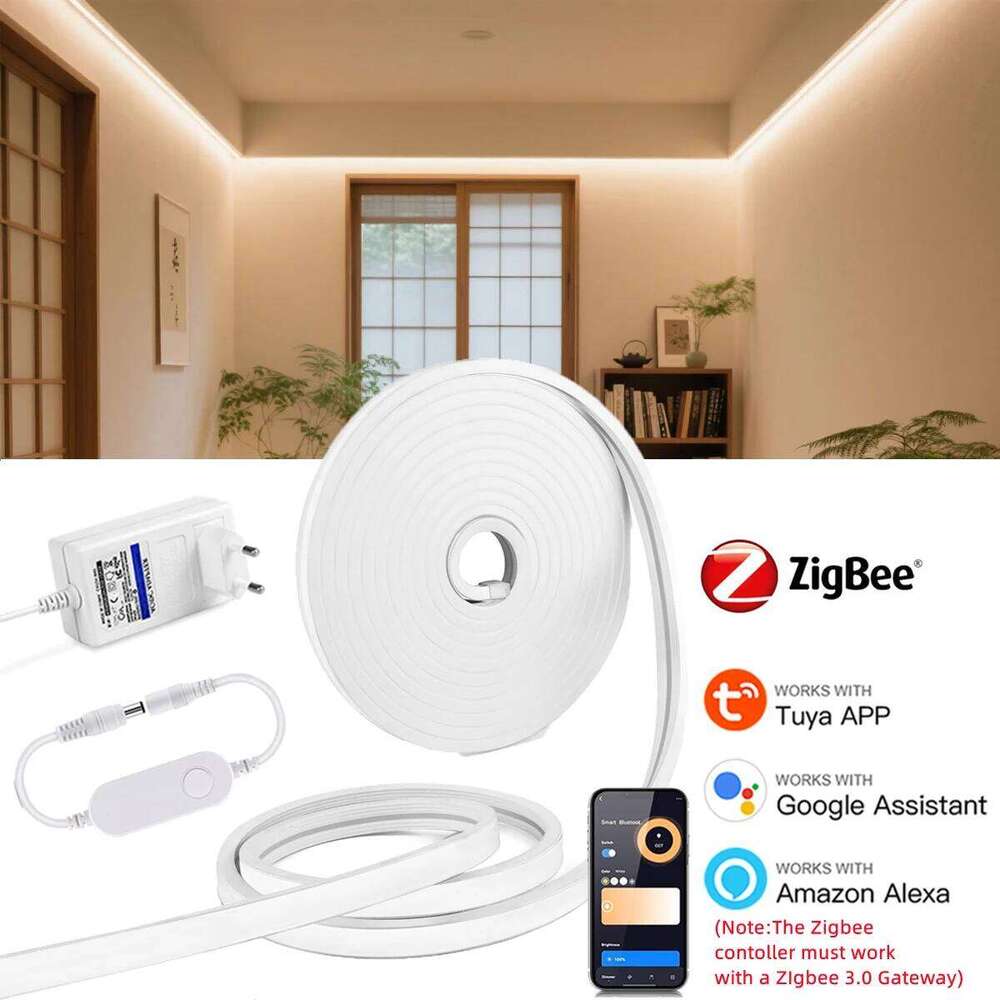 1-5M One Roll Zigbee 3.0 DC12V Neon Light Strip Waterproof Dimmable Smart Voice Control LED Tape for Tuya Smartthings Zigbee3.0 Z260206