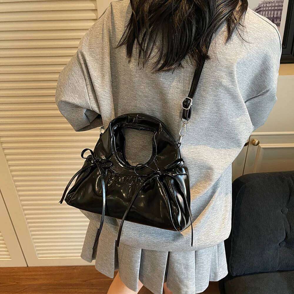 Women Summer Glossy PU Bow Handbags High Grade Buckle Solid Color One Shoulder Bag Daily All-Match Commute Crossbody Bags Y260205