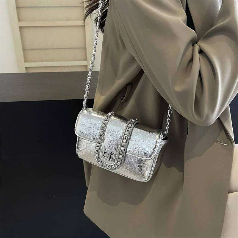 Silvery Luxury Handbags And Purse Women Flip Bags PU Leather Messenger Shoulder Female Chain Crossbody Bag Y260205