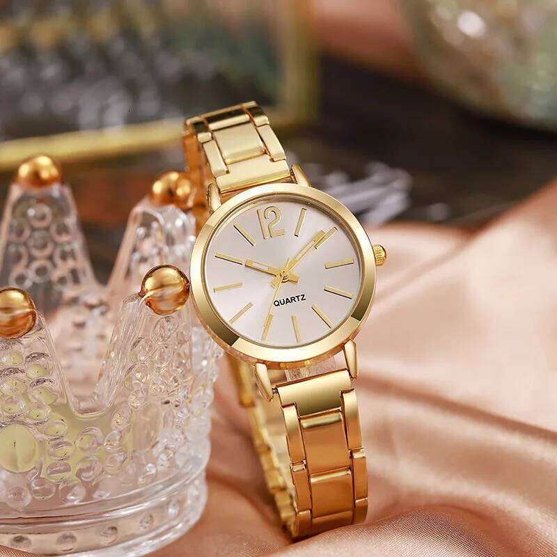 2pcs Set Watch Luxury Women Simple Dial Hollow Strap Fashion Gold Bracelet Quartz Wristwatch Student Ladies Watches Reloj Mujer Z260206