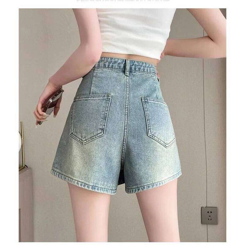 Anti-exposure Denim Shorts for Women Summer High-waisted A-line Versatile Wide-leg Short Skirt Pants XJ260206